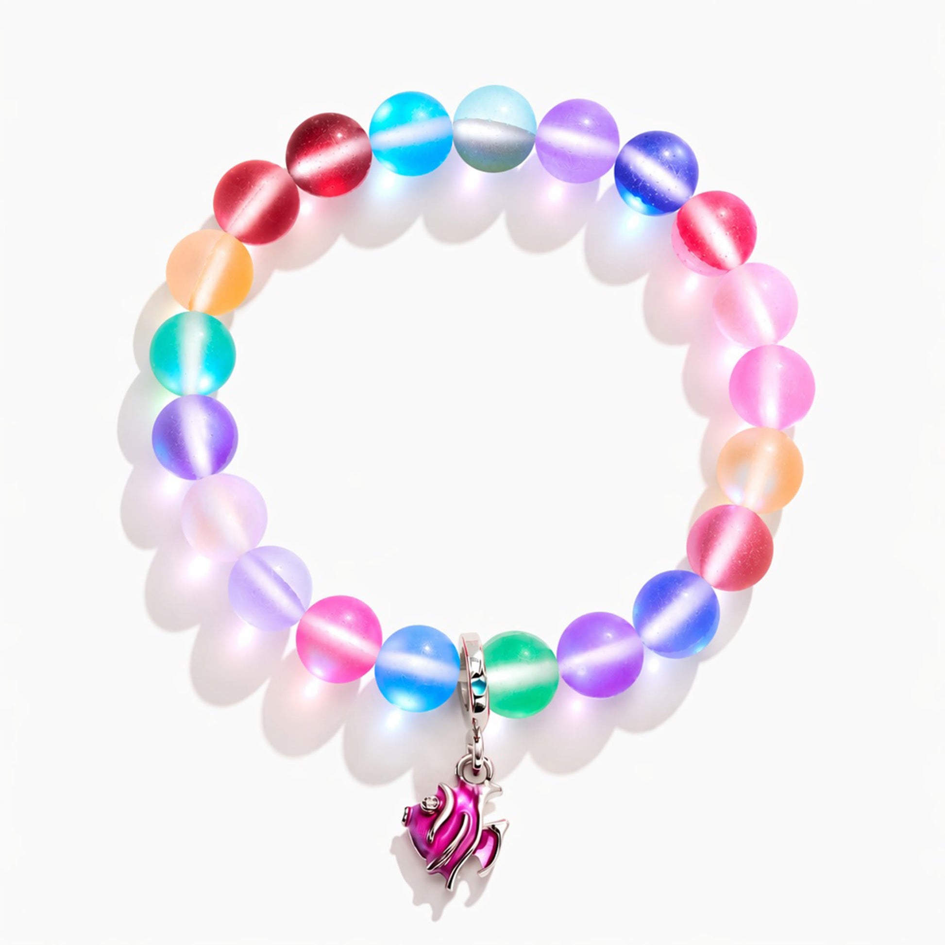 Pink Tropical Fish Bracelet - Recycled 8mm Frosted Sea Glass Beads For Ocean Conservation - image 15