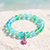 Pink Tropical Fish Bracelet - Recycled 8mm Frosted Sea Glass Beads For Ocean Conservation - Green - Approx. 6.93"/17.6cm - image 10