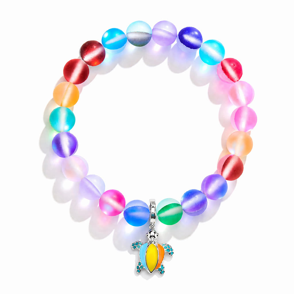 Colorful Turtle Charm Bracelet - Recycled 8mm Frosted Sea Glass Beads From Ocean Trash To Treasure - image 0