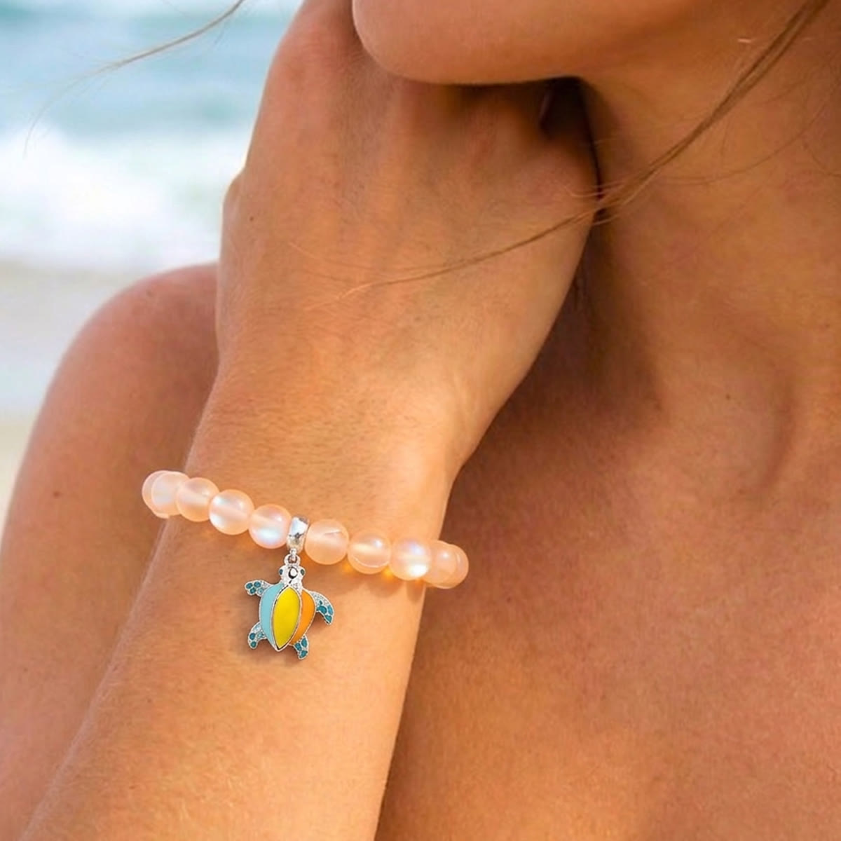 Colorful Turtle Charm Bracelet - Recycled 8mm Frosted Sea Glass Beads From Ocean Trash To Treasure - image 17
