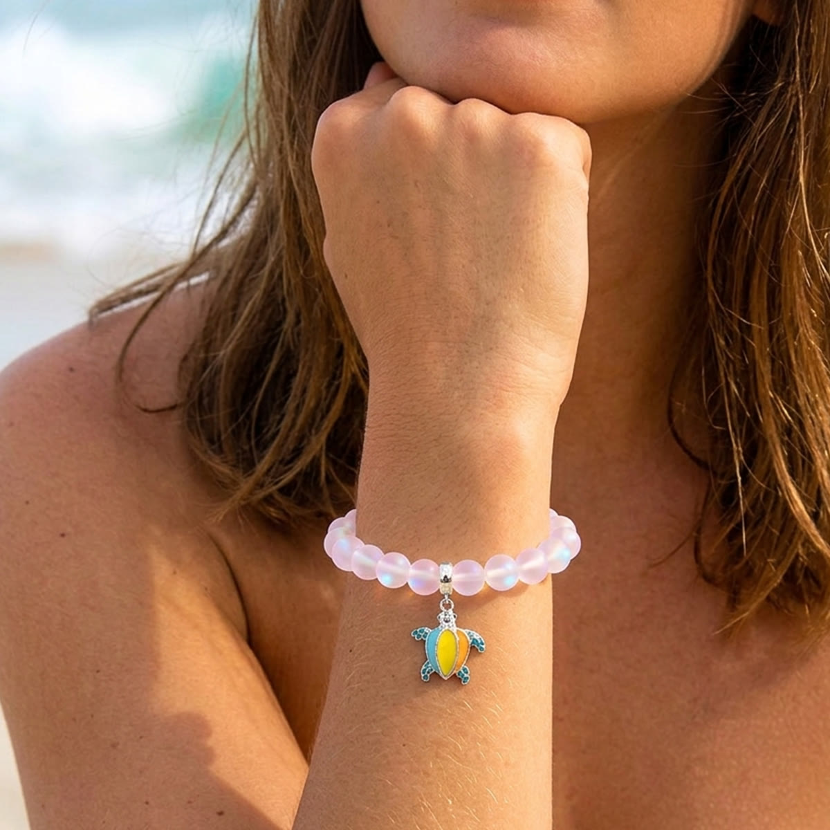 Colorful Turtle Charm Bracelet - Recycled 8mm Frosted Sea Glass Beads From Ocean Trash To Treasure - image 20