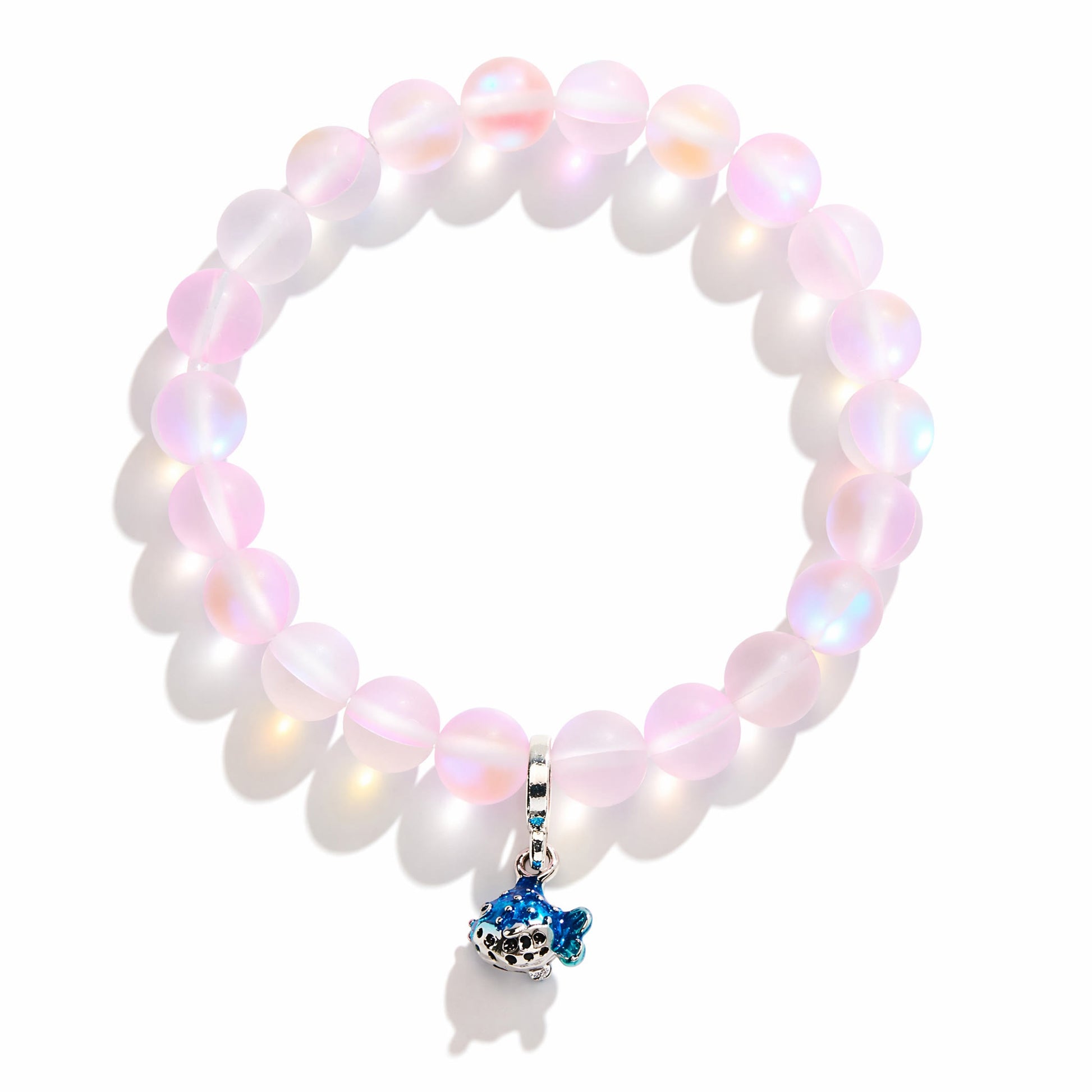 Save The Fish Blue Pufferfish Bracelet - Recycled 8mm Frosted Sea Glass Beads With Blue Fish Pendant - image 21