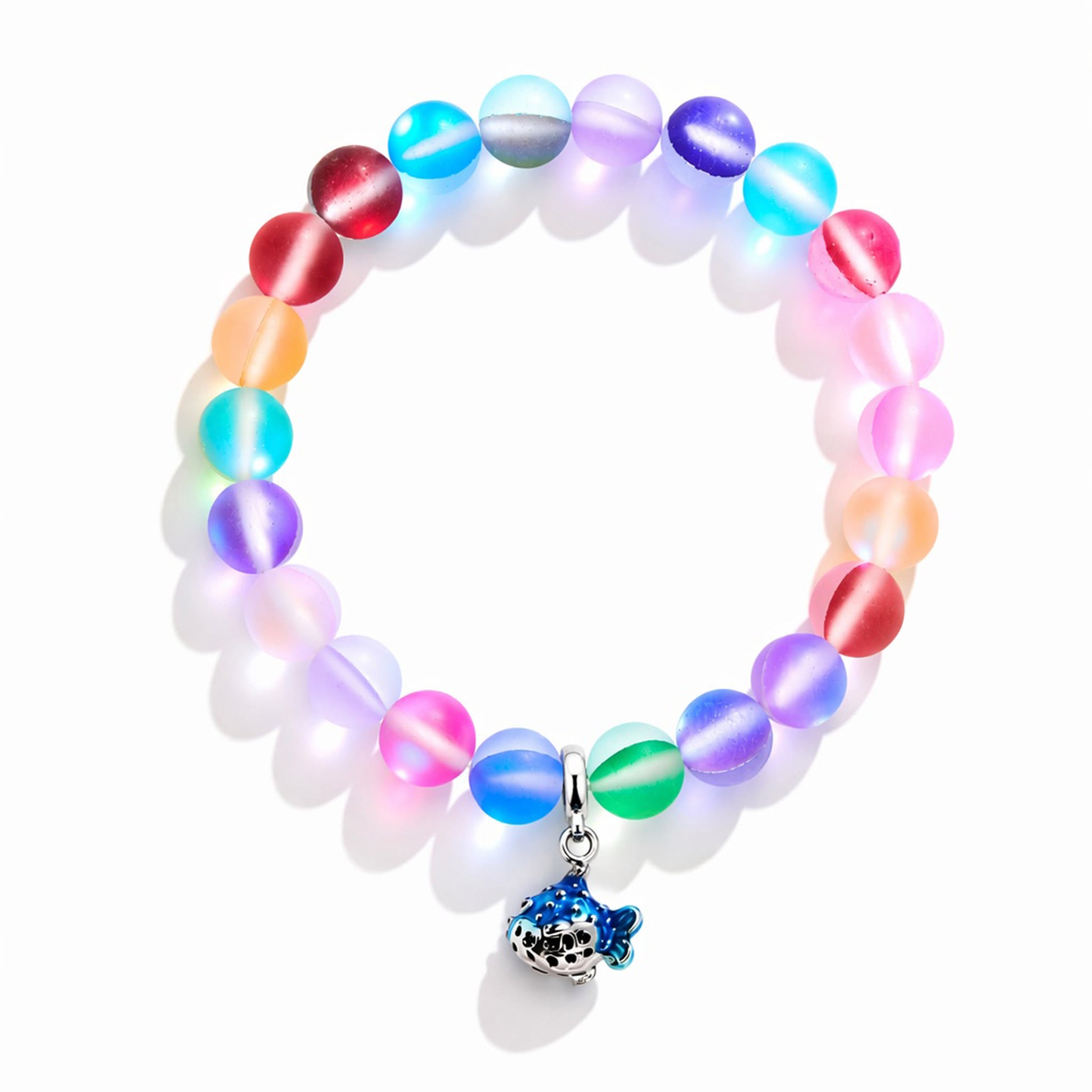 Save The Fish Blue Pufferfish Bracelet - Recycled 8mm Frosted Sea Glass Beads With Blue Fish Pendant - image 9
