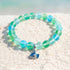 Save The Fish Blue Pufferfish Bracelet - Recycled 8mm Frosted Sea Glass Beads With Blue Fish Pendant - Green - Approx. 6.93"/17.6cm - image 13