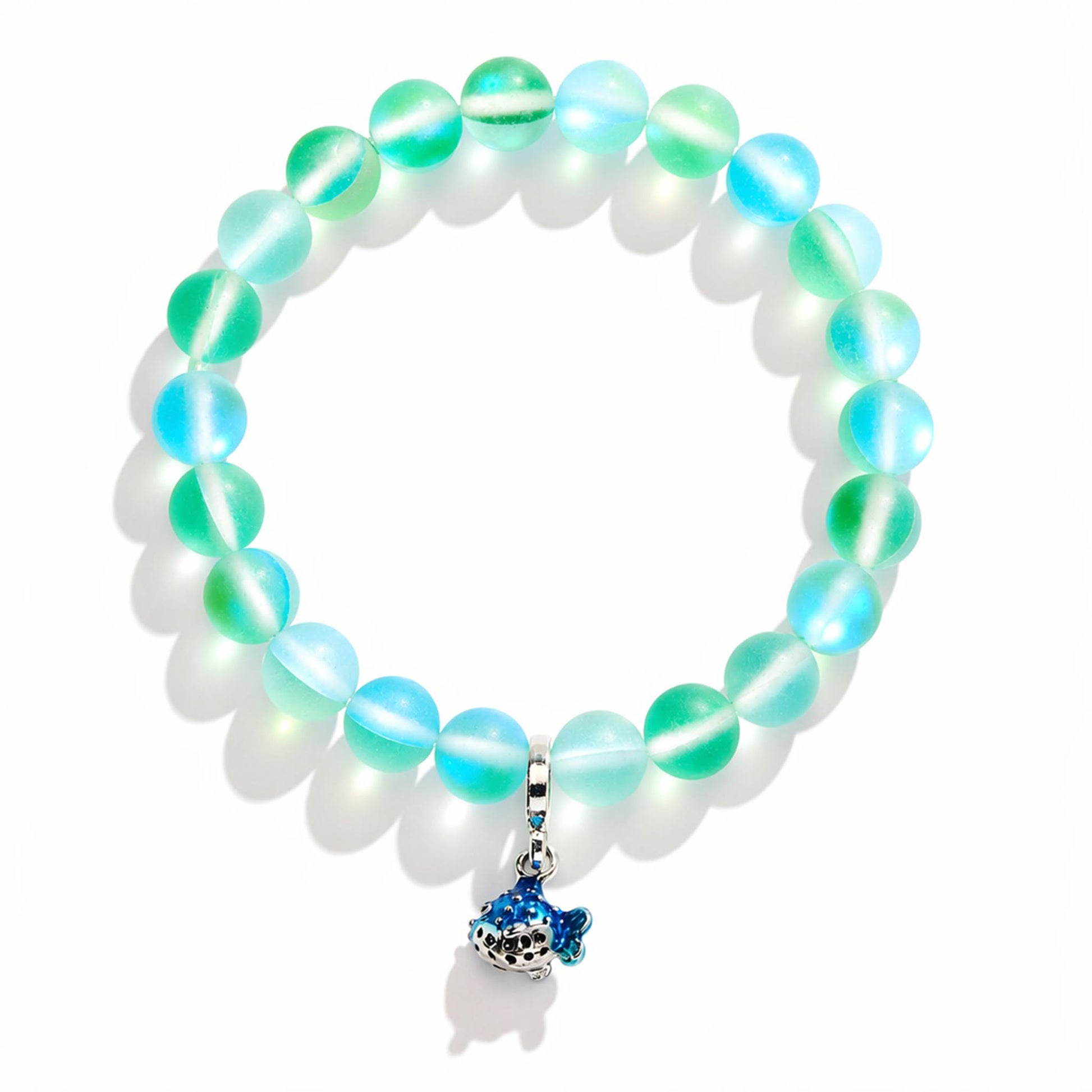 Save The Fish Blue Pufferfish Bracelet - Recycled 8mm Frosted Sea Glass Beads With Blue Fish Pendant - image 15