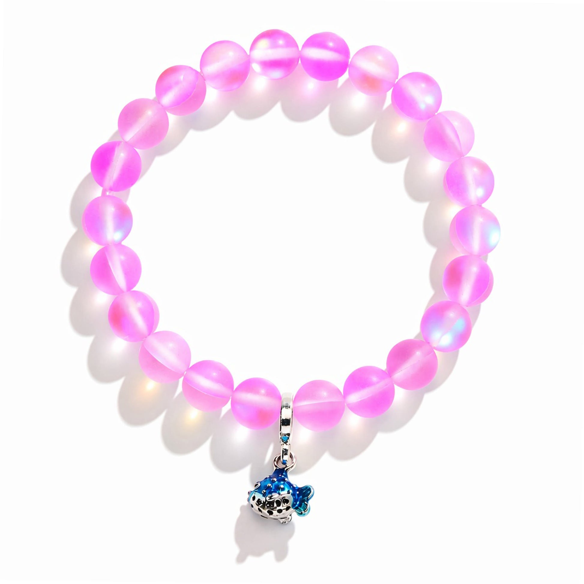 Save The Fish Blue Pufferfish Bracelet - Recycled 8mm Frosted Sea Glass Beads With Blue Fish Pendant - image 24