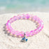 Save The Fish Blue Pufferfish Bracelet - Recycled 8mm Frosted Sea Glass Beads With Blue Fish Pendant - Pink - Approx. 6.93"/17.6cm - image 22