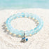 Save The Fish Blue Pufferfish Bracelet - Recycled 8mm Frosted Sea Glass Beads With Blue Fish Pendant - Light Blue - Approx. 6.93"/17.6cm - image 2