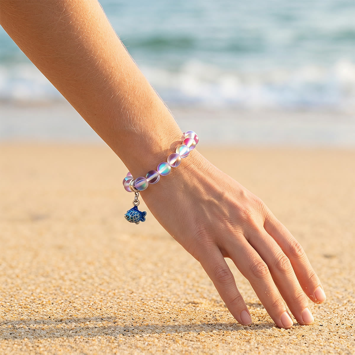 Save The Fish Blue Pufferfish Bracelet - Recycled 8mm Frosted Sea Glass Beads With Blue Fish Pendant - image 26