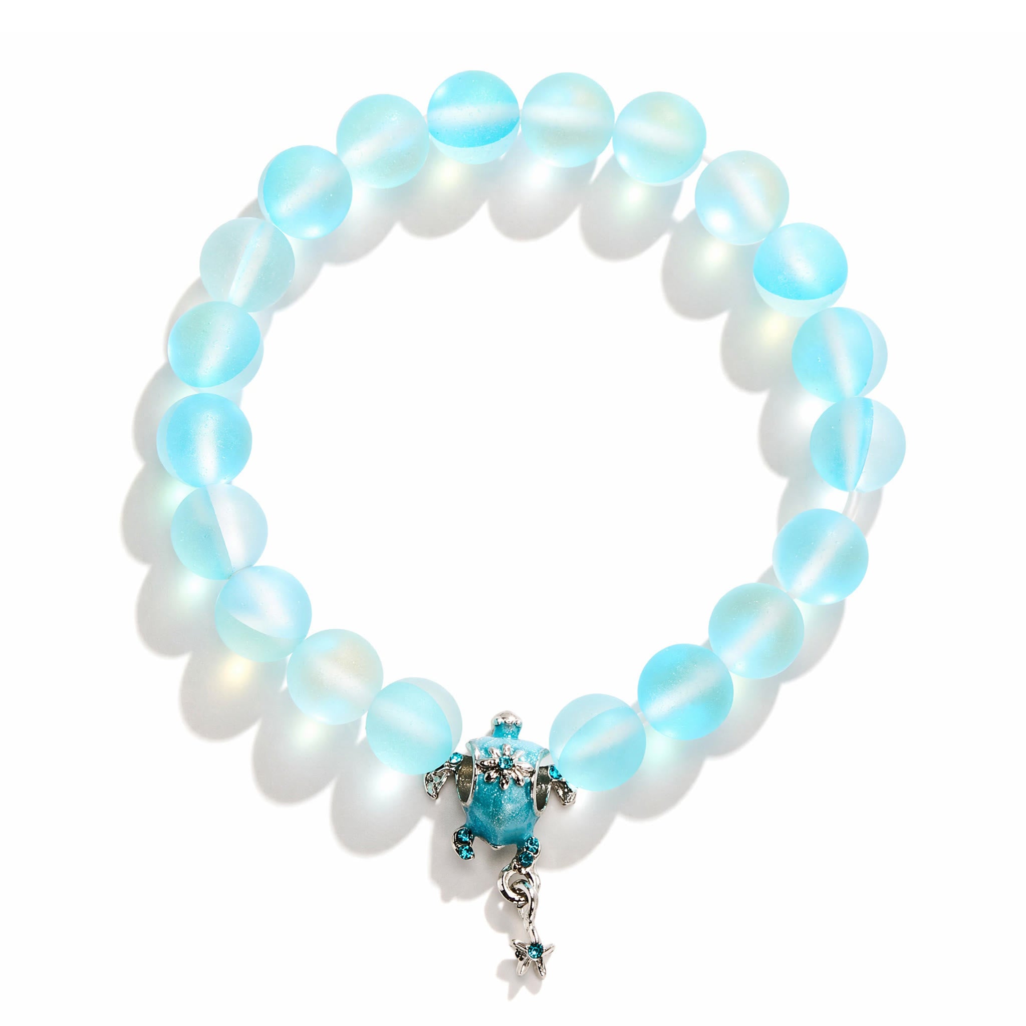 Save The Sea Turtles Bracelet - Recycled 8mm Frosted Sea Glass Beads With Turtle & Starfish Charm - image 0