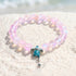 Save The Sea Turtles Bracelet - Recycled 8mm Frosted Sea Glass Beads With Turtle & Starfish Charm - Light Pink - Approx. 6.93"/17.6cm - image 19