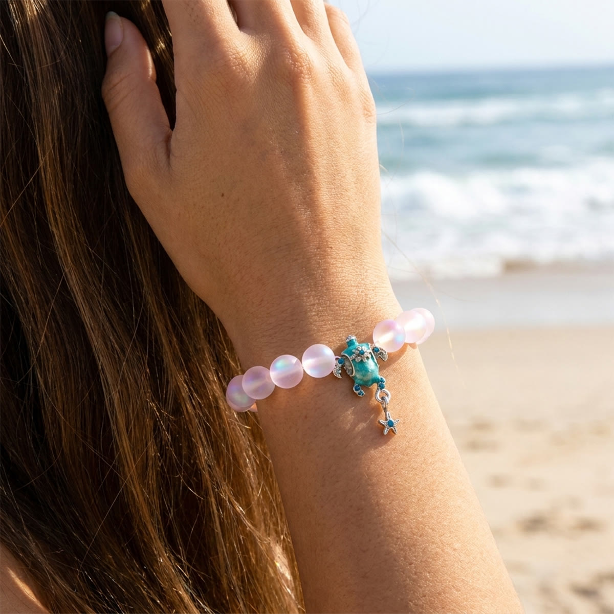 Save The Sea Turtles Bracelet - Recycled 8mm Frosted Sea Glass Beads With Turtle & Starfish Charm - image 20