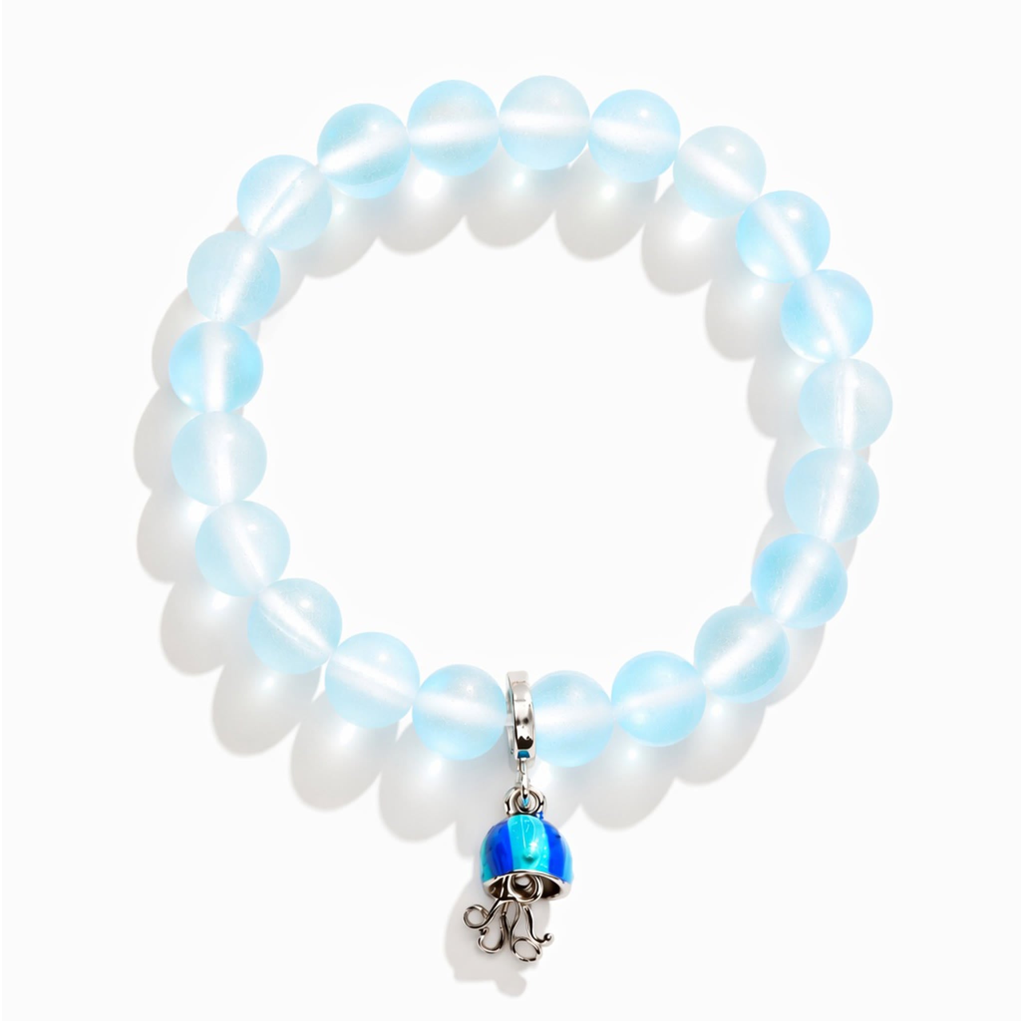 Save The Sea Light Blue Jellyfish Bracelet - Recycled 8mm Frosted Sea Glass Beads With Jellyfish Charm - image 0