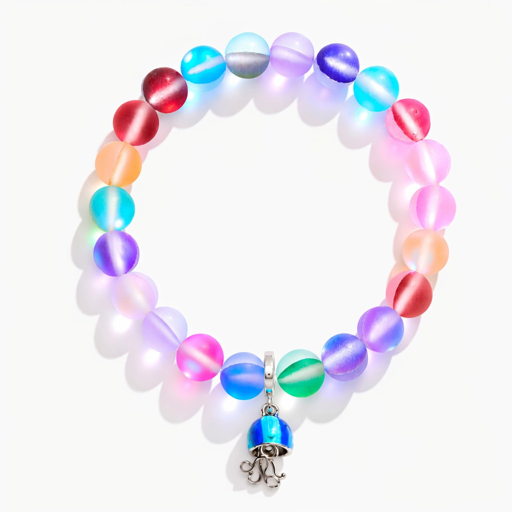 Save The Sea Light Blue Jellyfish Bracelet - Recycled 8mm Frosted Sea Glass Beads With Jellyfish Charm - image 9
