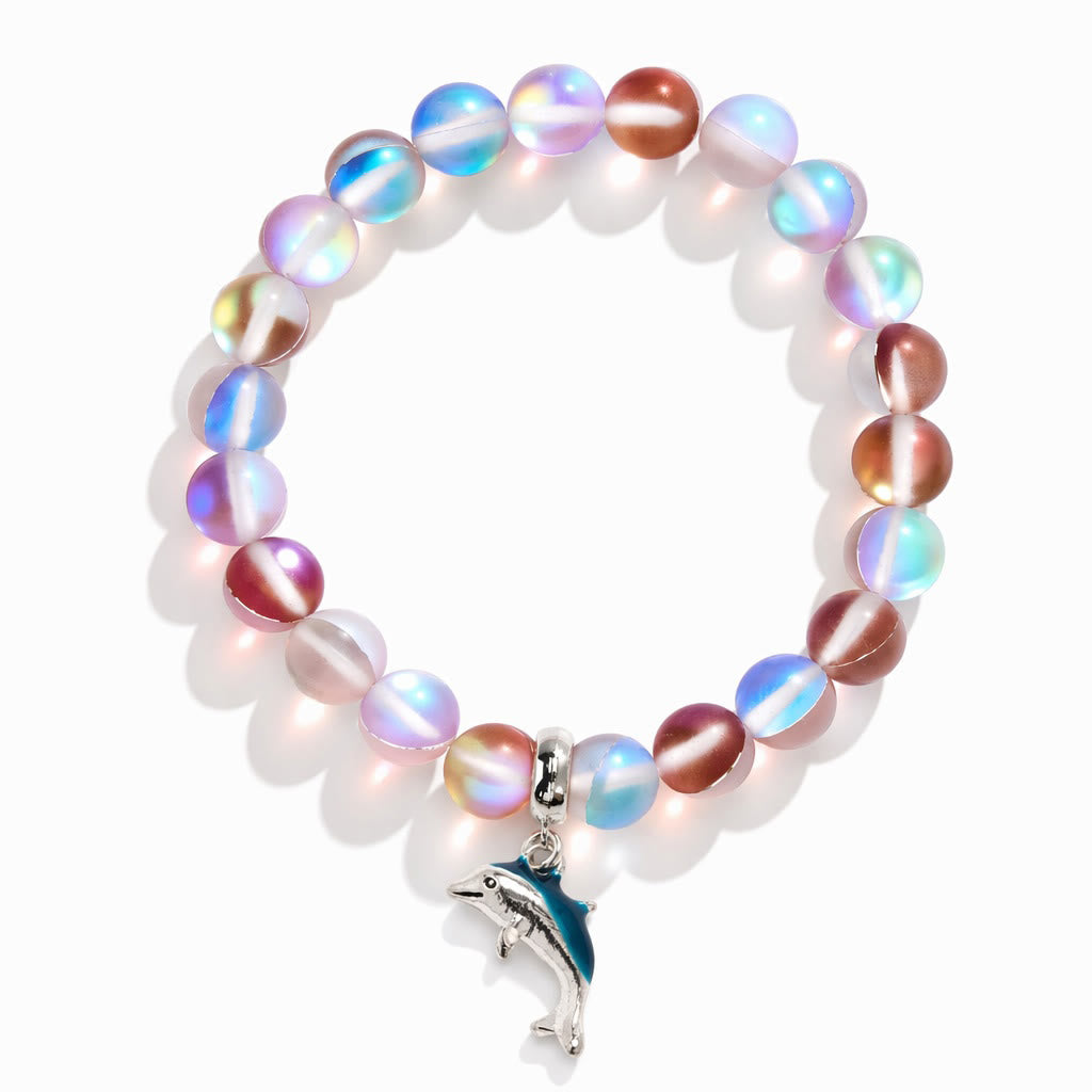 Protect The Ocean Marine Bracelet - Recycled 8mm Frosted Sea Glass Beads With Silver & Blue Dolphin - image 27