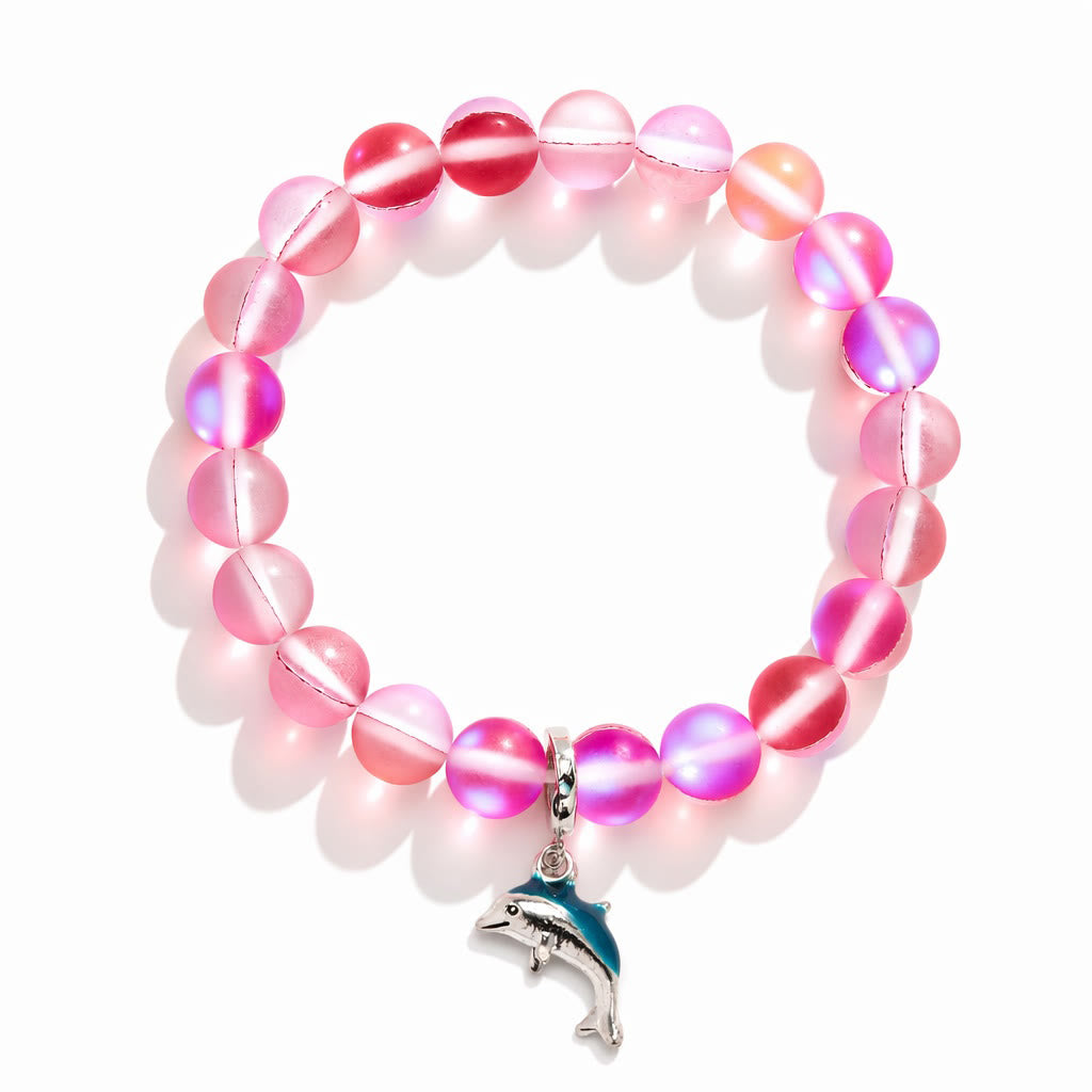 Protect The Ocean Marine Bracelet - Recycled 8mm Frosted Sea Glass Beads With Silver & Blue Dolphin - image 12