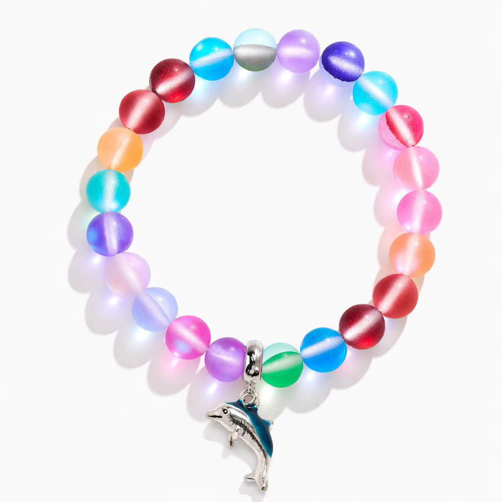 Protect The Ocean Marine Bracelet - Recycled 8mm Frosted Sea Glass Beads With Silver & Blue Dolphin - image 9