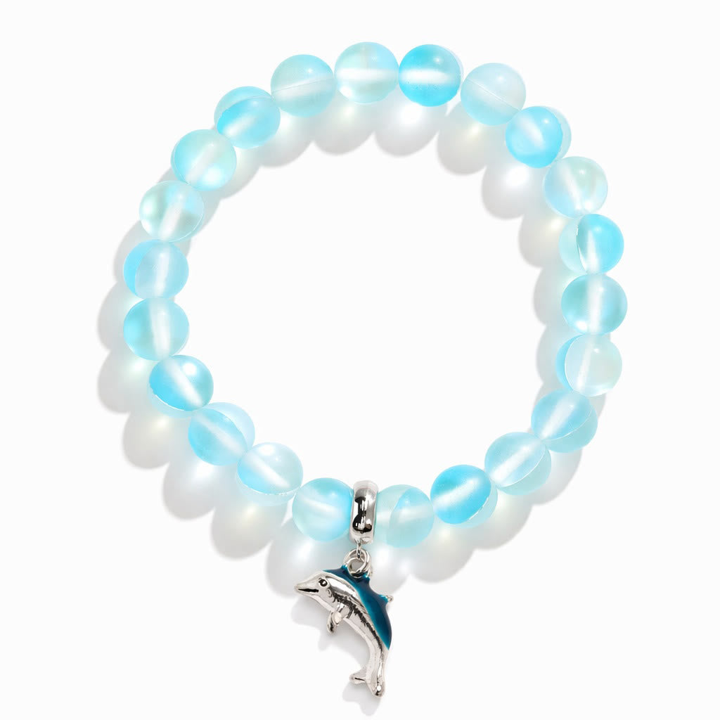 Protect The Ocean Marine Bracelet - Recycled 8mm Frosted Sea Glass Beads With Silver & Blue Dolphin - image 0