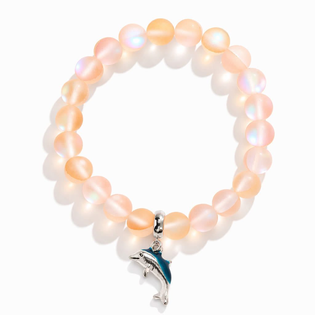 Protect The Ocean Marine Bracelet - Recycled 8mm Frosted Sea Glass Beads With Silver & Blue Dolphin - image 18