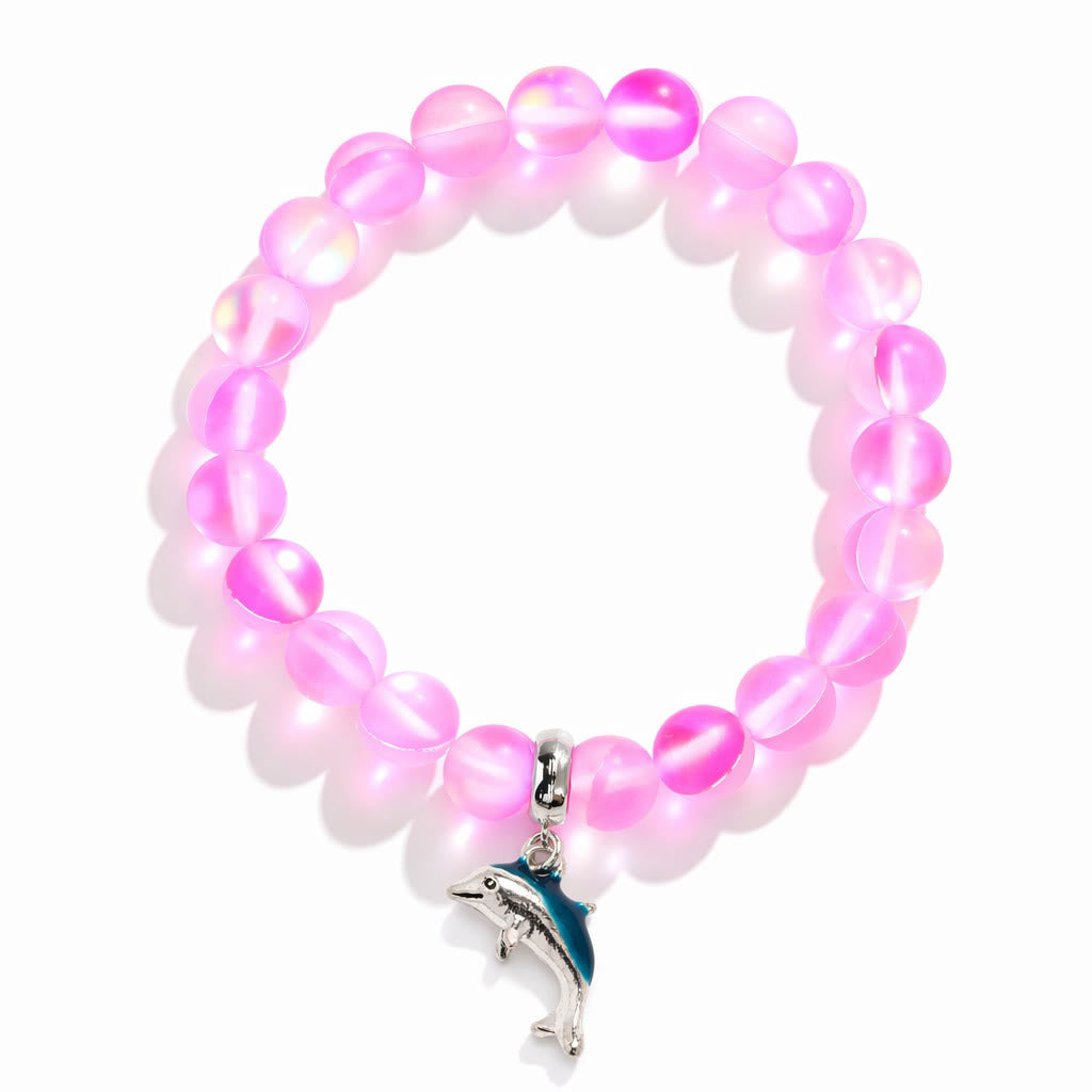 Protect The Ocean Marine Bracelet - Recycled 8mm Frosted Sea Glass Beads With Silver & Blue Dolphin - image 24