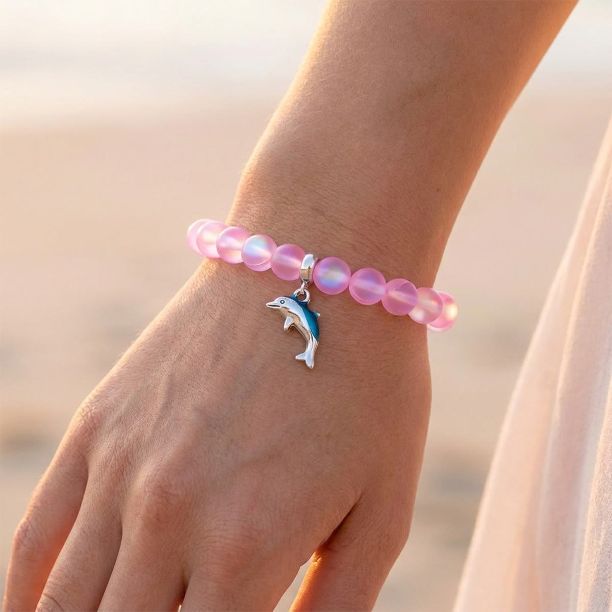 Protect The Ocean Marine Bracelet - Recycled 8mm Frosted Sea Glass Beads With Silver & Blue Dolphin - image 23