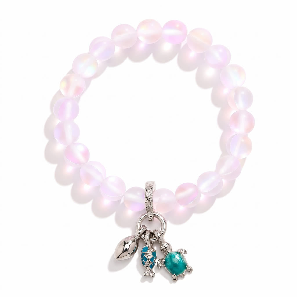 The Ocean Trio Charms Bracelet - Recycled 8mm Frosted Sea Glass Beads To Saves Marine Life - image 21
