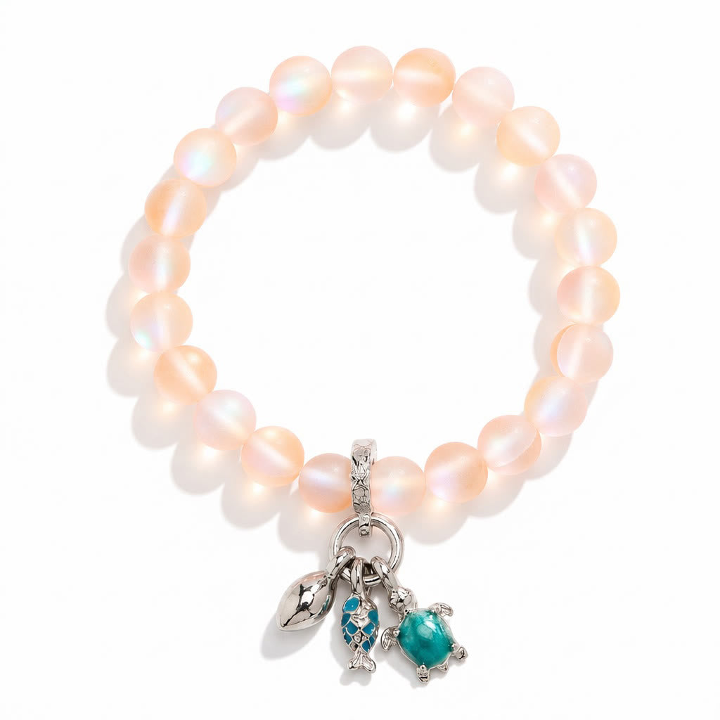 The Ocean Trio Charms Bracelet - Recycled 8mm Frosted Sea Glass Beads To Saves Marine Life - image 18