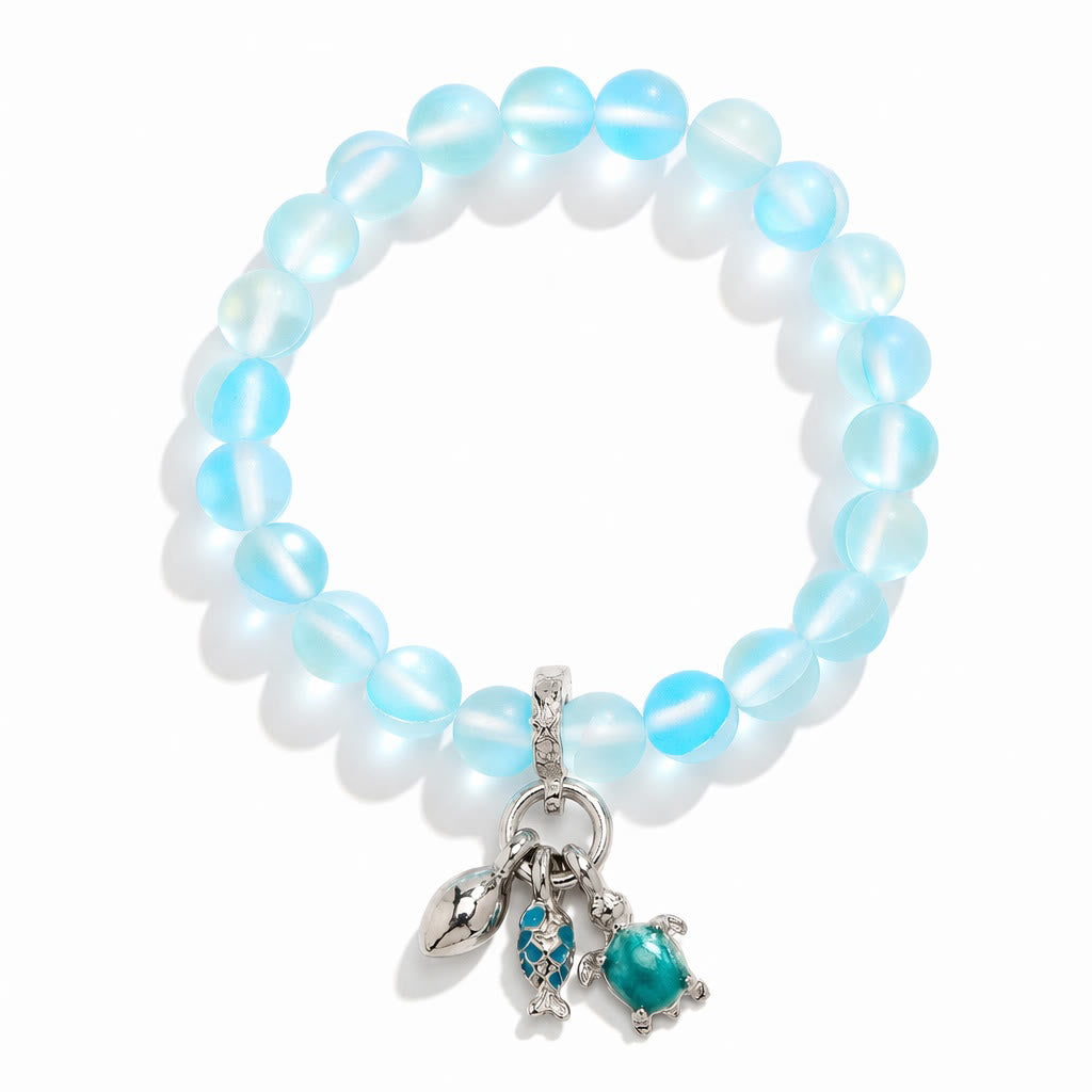 The Ocean Trio Charms Bracelet - Recycled 8mm Frosted Sea Glass Beads To Saves Marine Life - image 0