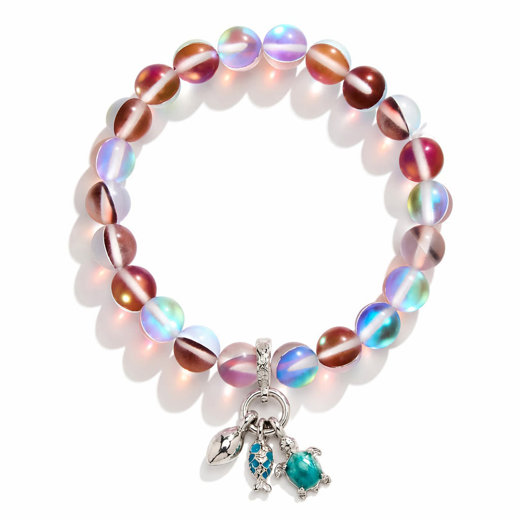 The Ocean Trio Charms Bracelet - Recycled 8mm Frosted Sea Glass Beads To Saves Marine Life - image 27