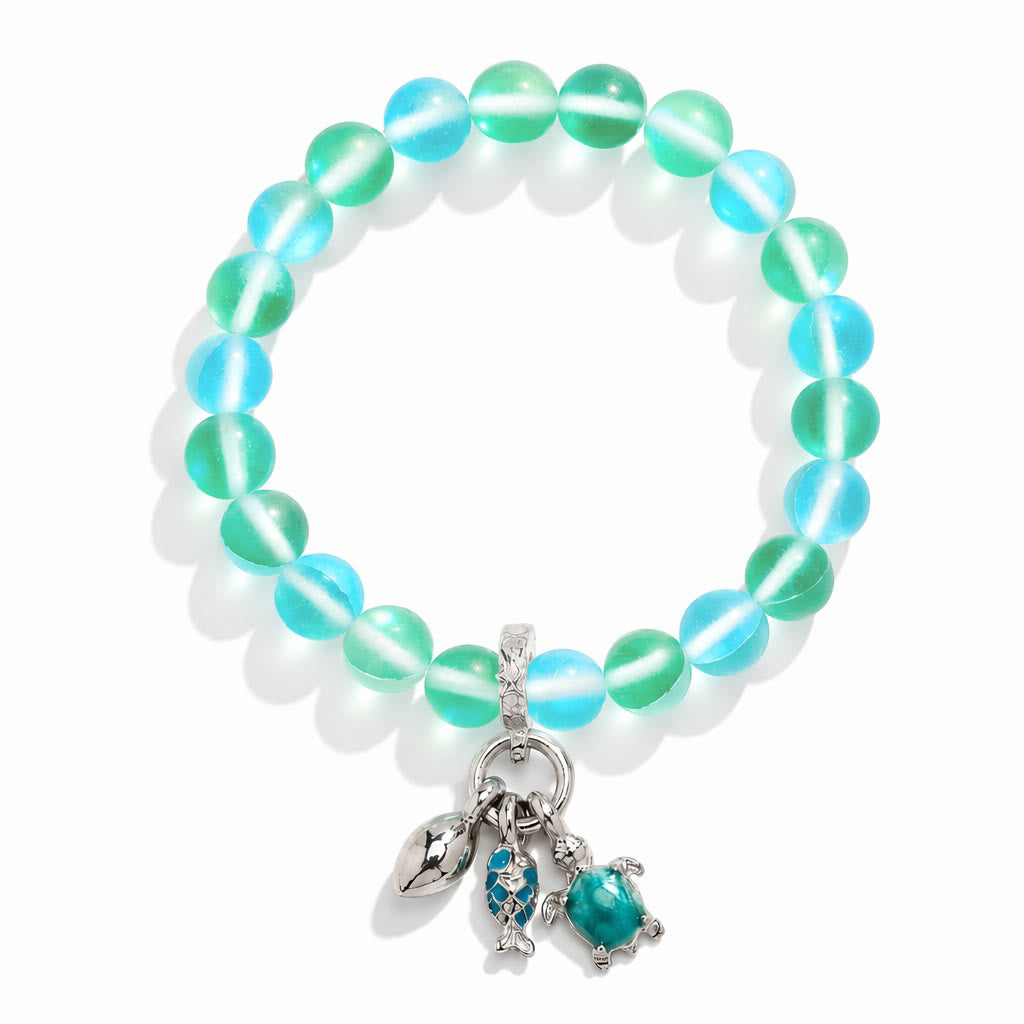 The Ocean Trio Charms Bracelet - Recycled 8mm Frosted Sea Glass Beads To Saves Marine Life - image 15