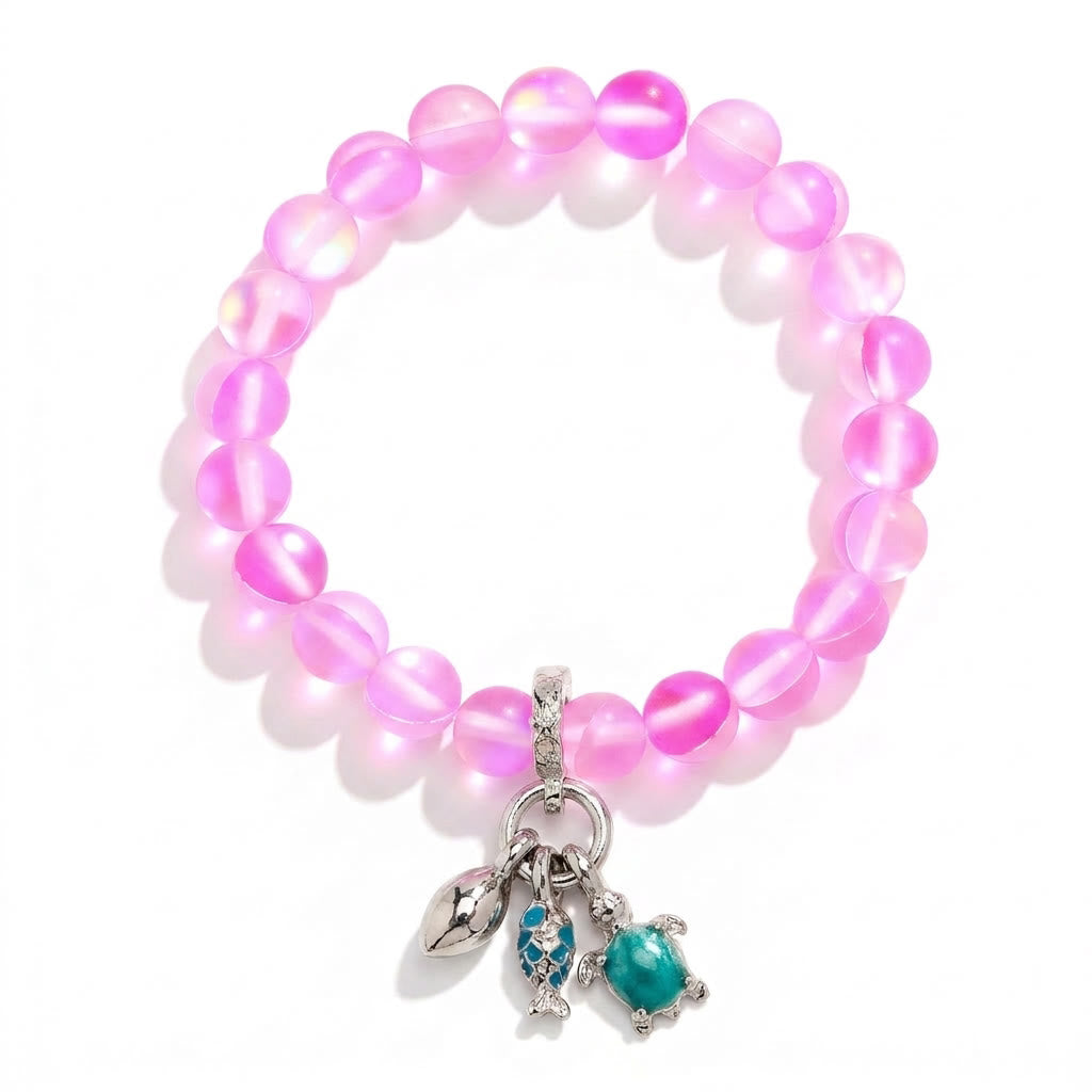 The Ocean Trio Charms Bracelet - Recycled 8mm Frosted Sea Glass Beads To Saves Marine Life - image 24