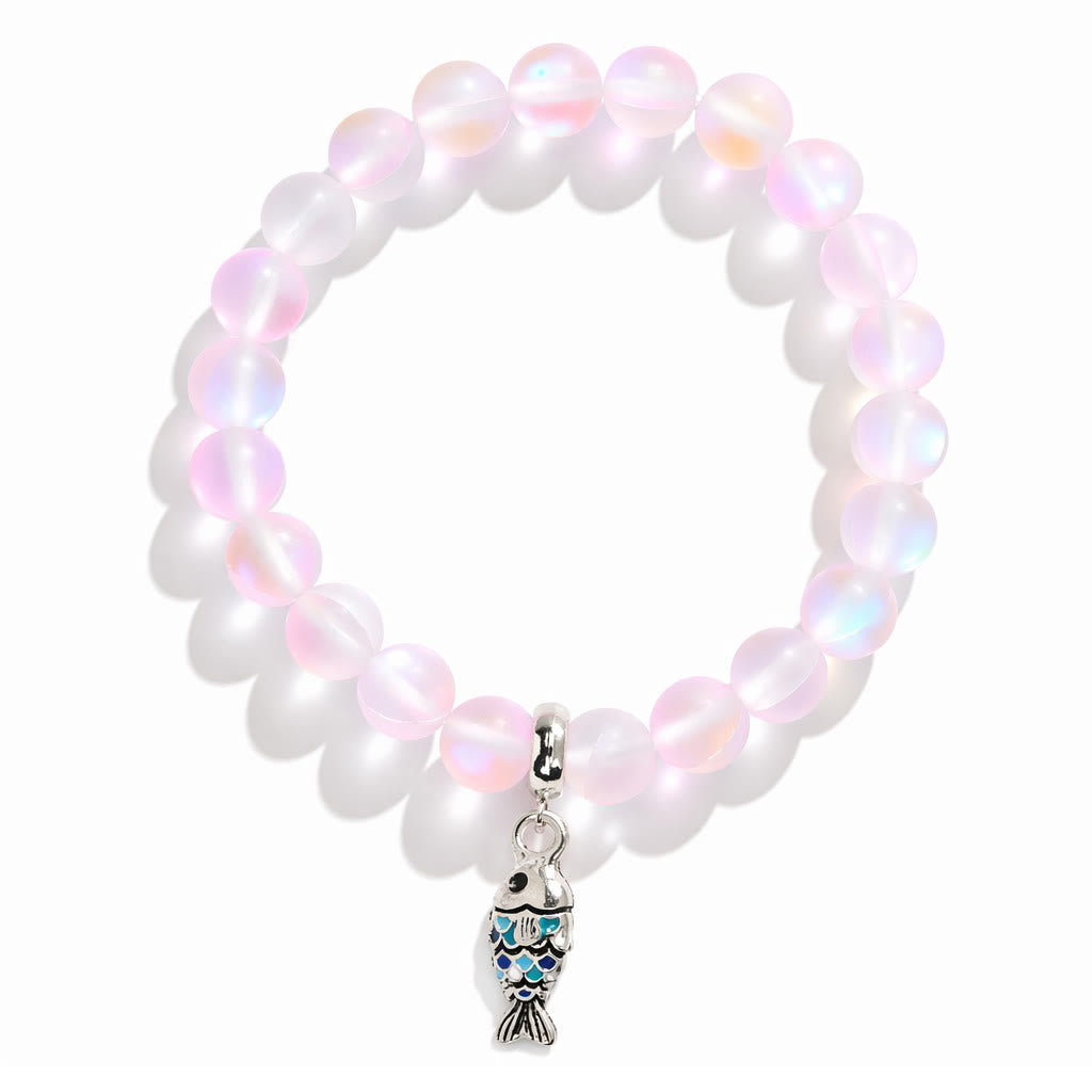 Supports Ocean Animal Rescue Bracelet - Recycled 8mm Frosted Sea Glass Beads With Blue Scaled Fish Charm - image 23