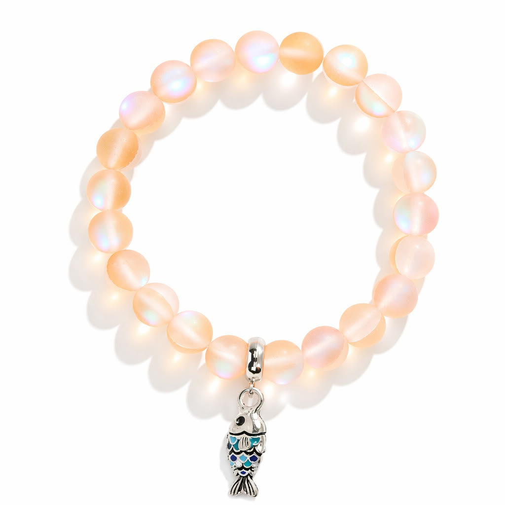 Supports Ocean Animal Rescue Bracelet - Recycled 8mm Frosted Sea Glass Beads With Blue Scaled Fish Charm - image 20