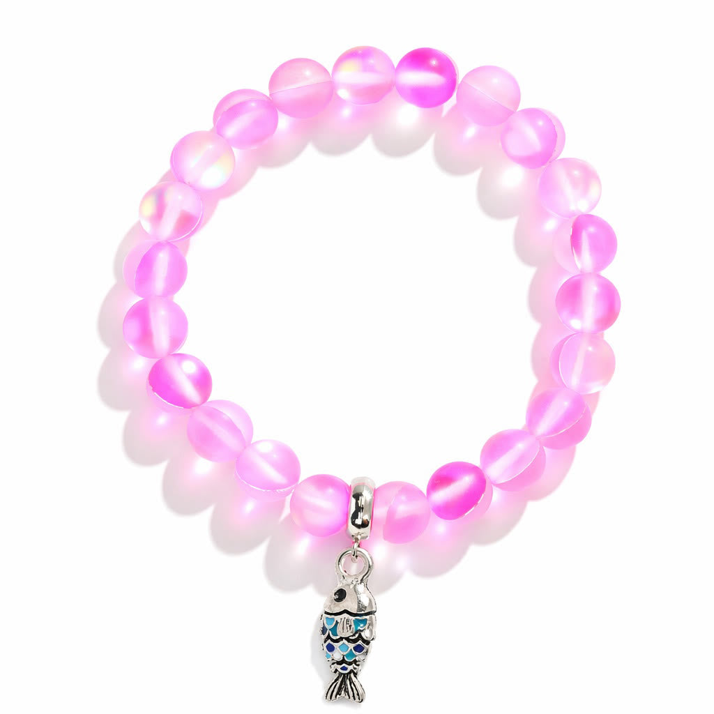 Supports Ocean Animal Rescue Bracelet - Recycled 8mm Frosted Sea Glass Beads With Blue Scaled Fish Charm - image 25