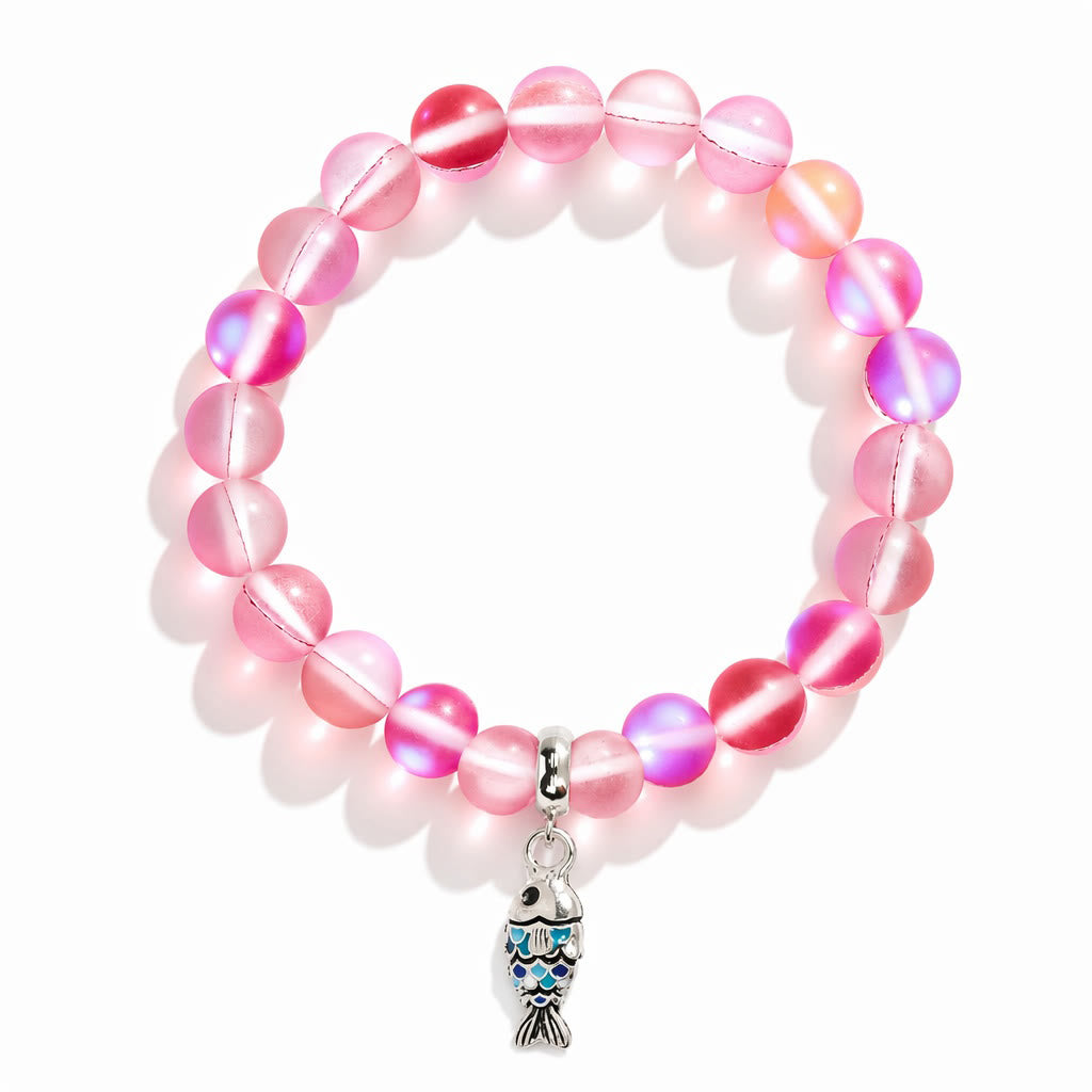 Supports Ocean Animal Rescue Bracelet - Recycled 8mm Frosted Sea Glass Beads With Blue Scaled Fish Charm - image 13