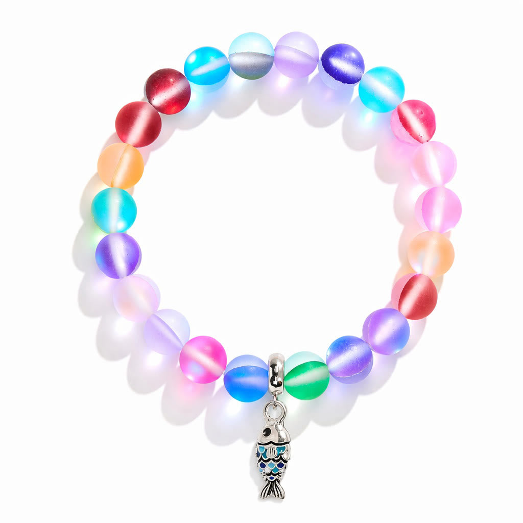 Supports Ocean Animal Rescue Bracelet - Recycled 8mm Frosted Sea Glass Beads With Blue Scaled Fish Charm - image 10