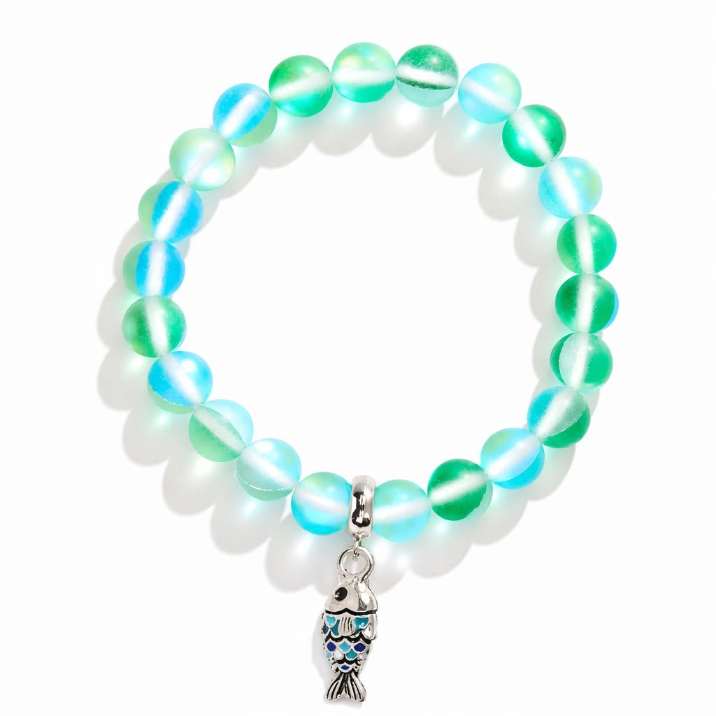 Supports Ocean Animal Rescue Bracelet - Recycled 8mm Frosted Sea Glass Beads With Blue Scaled Fish Charm - image 17