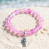 Supports Ocean Animal Rescue Bracelet - Recycled 8mm Frosted Sea Glass Beads With Blue Scaled Fish Charm - Pink - Approx. 6.93"/17.6cm - image 24