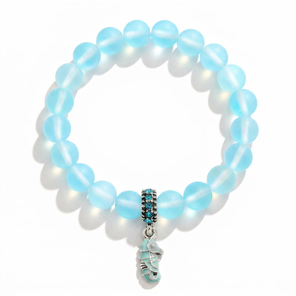 Help Save Seahorses Life Bracelet - Recycled 8mm Frosted Sea Glass Beads With Seahorse Charm - image 0