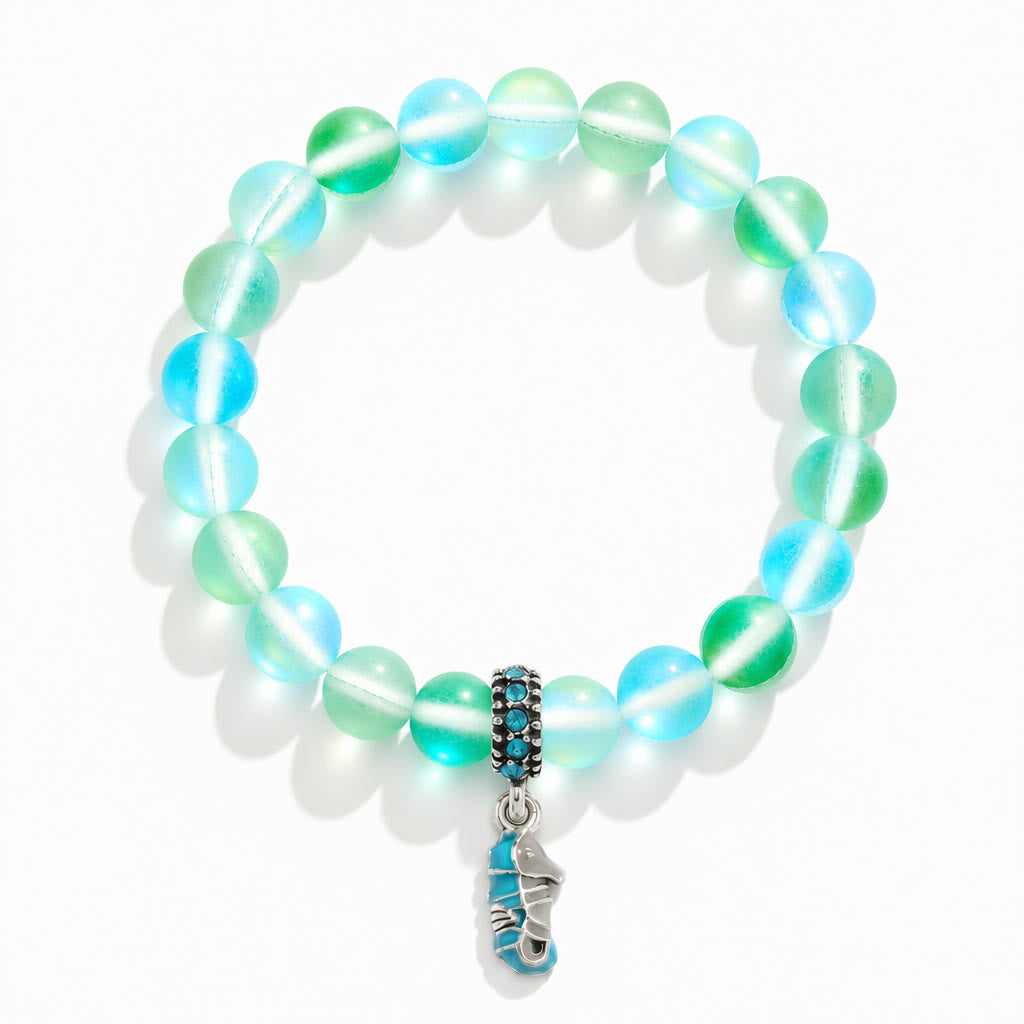 Help Save Seahorses Life Bracelet - Recycled 8mm Frosted Sea Glass Beads With Seahorse Charm - image 15