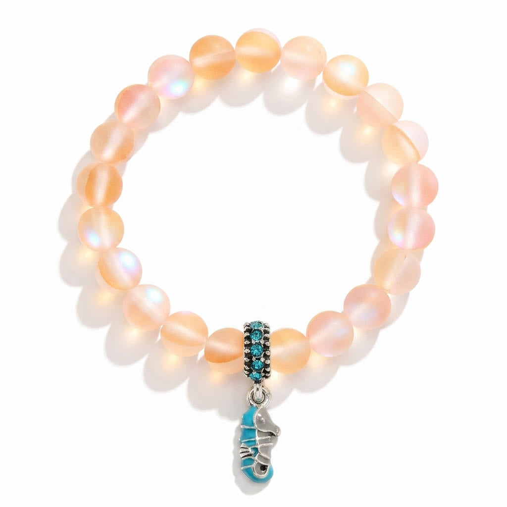 Help Save Seahorses Life Bracelet - Recycled 8mm Frosted Sea Glass Beads With Seahorse Charm - image 18