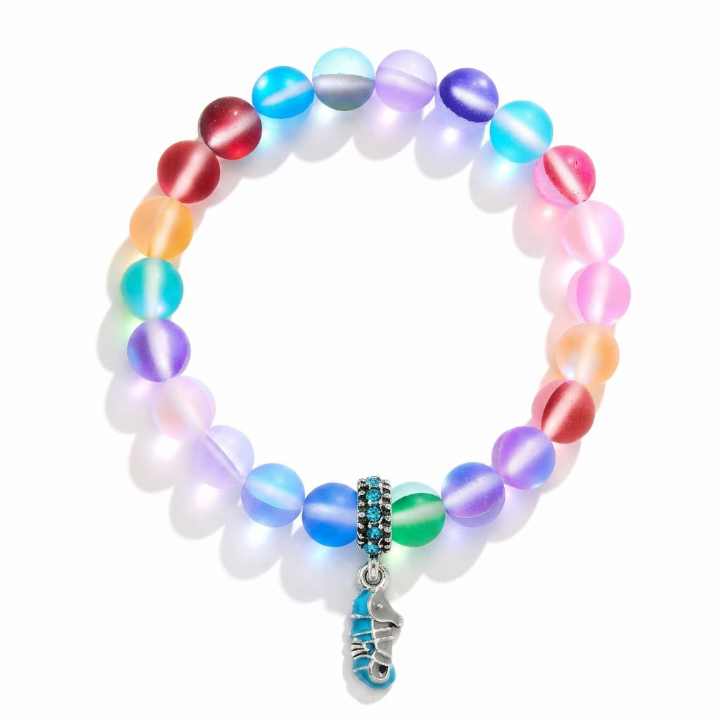 Help Save Seahorses Life Bracelet - Recycled 8mm Frosted Sea Glass Beads With Seahorse Charm - image 9