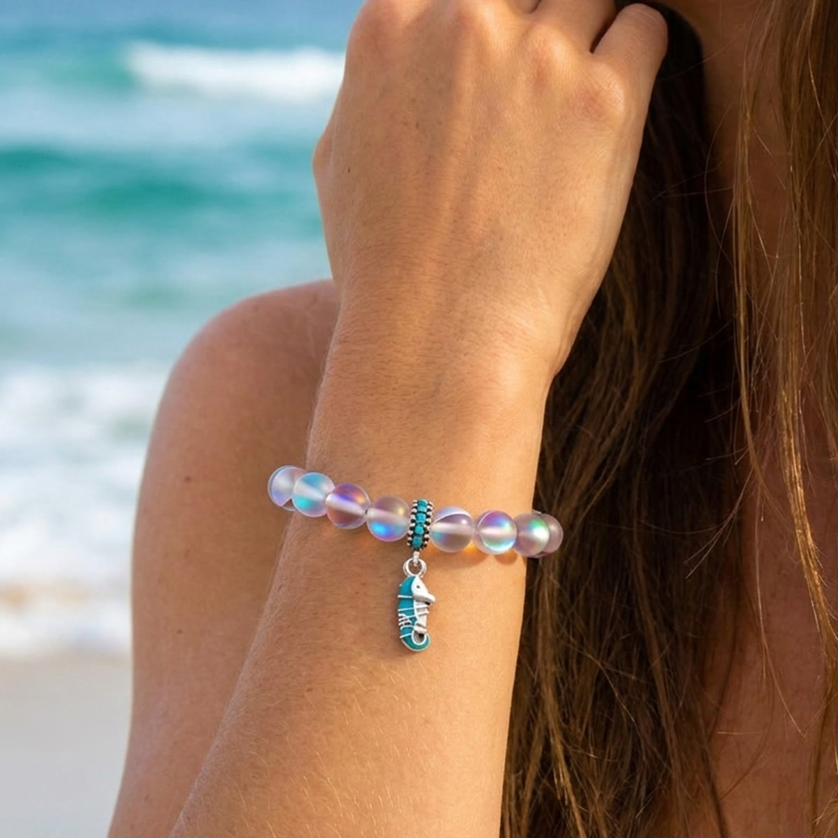 Help Save Seahorses Life Bracelet - Recycled 8mm Frosted Sea Glass Beads With Seahorse Charm - image 26