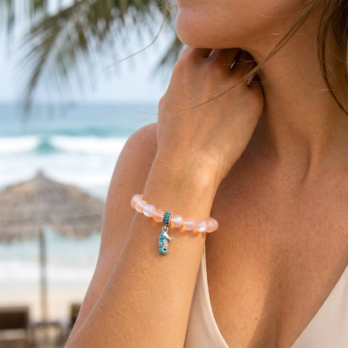 Help Save Seahorses Life Bracelet - Recycled 8mm Frosted Sea Glass Beads With Seahorse Charm - image 17
