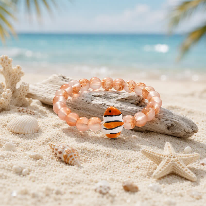 Clownfish Bracelet Made From Recycled Ocean Waste | Save The Reef - Recycled 8mm Frosted Sea Glass Beads - image 5