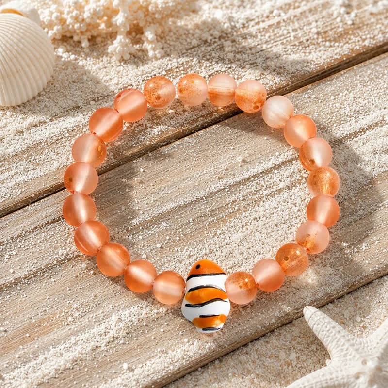 Clownfish Bracelet Made From Recycled Ocean Waste | Save The Reef - Recycled 8mm Frosted Sea Glass Beads - Orange - Approx. 6.93"/17.6cm - image 2
