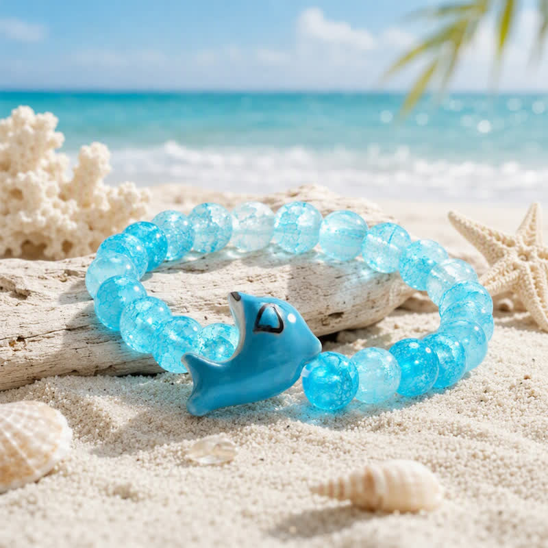 The Shark Guardian Blue Bracelet - Recycled 8mm Sea Glass Beads With Whale Shark Charm - image 5