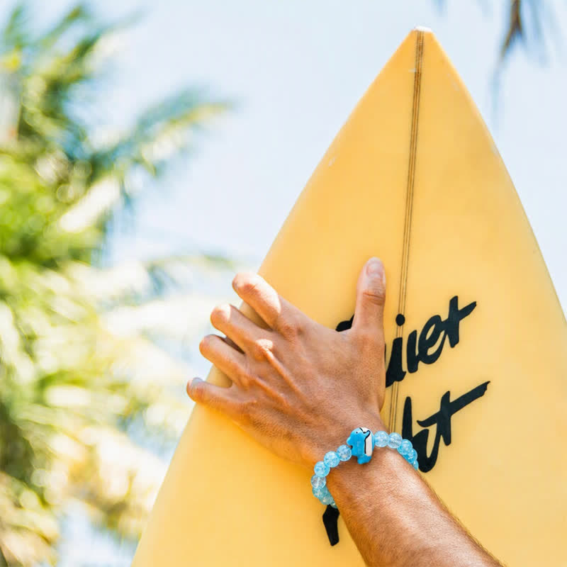 Save The Dolphins Bracelet - Recycled 8mm Blue Sea Glass Beads  | Support Clean Ocean Project - image 1