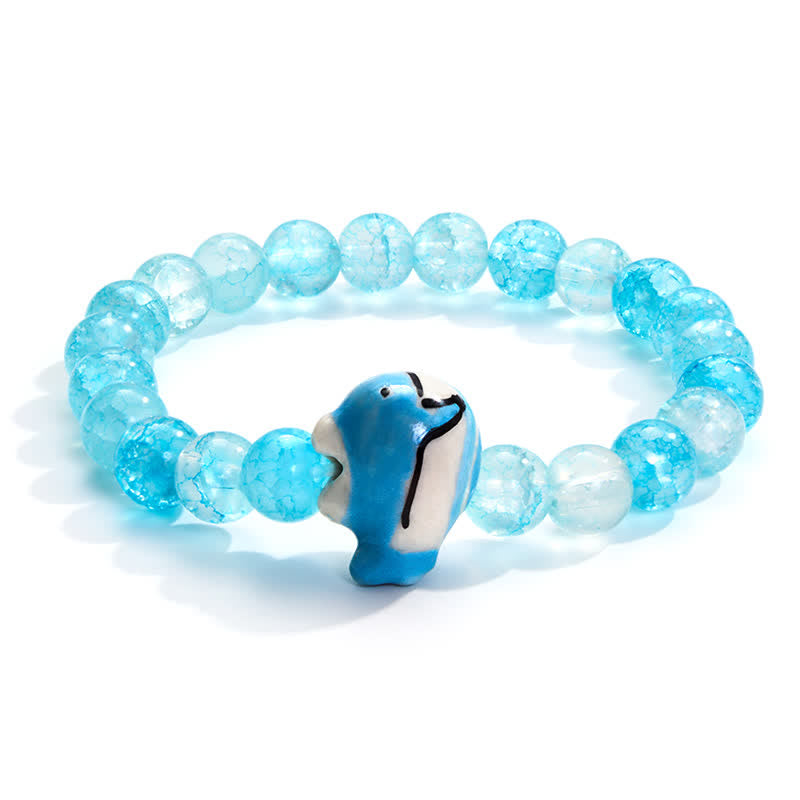 Save The Dolphins Bracelet - Recycled 8mm Blue Sea Glass Beads  | Support Clean Ocean Project - image 0