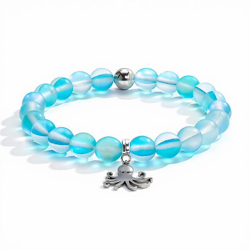 Octopus Bracelet That Cleans The Ocean - Recycled 8mm Iridescent Beads Sea Glass Beads - image 0